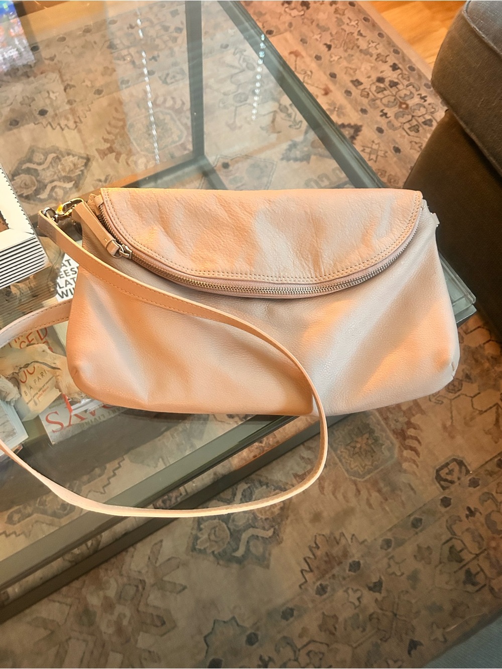 A+more Neutral Beige Leather Crossbody Fold over bag - Women